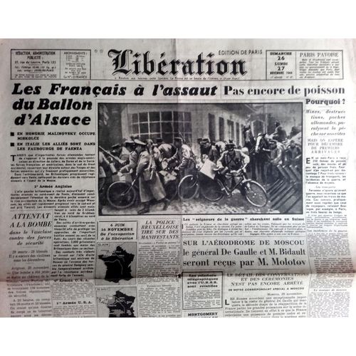 39-45 : Vieux Journal Authentique Et Complet "Libération" Des 26 Et 27 Novembre 1944
