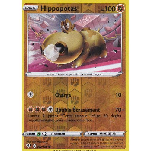 Carte Pokemon - Hippopotas - 93/189 - Reverse - Épée Et Bouclier 3 Ténèbres Embrasées