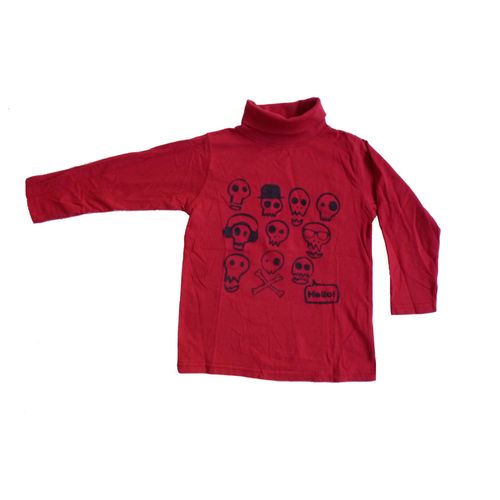 T-Shirt Col Roulé Manches Longues - Tape À L'oeil - Crânes Têtes De Mort - Rouge Foncé - 100% Coton