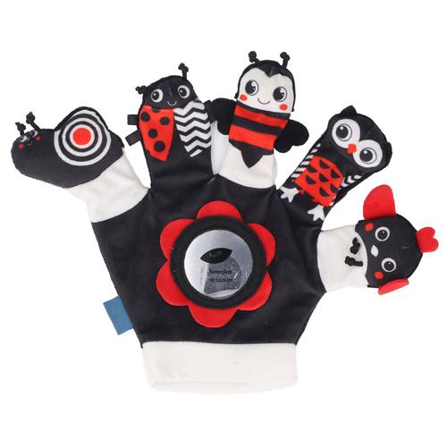 Marionnette à Main En Forme D'animal, Marionnette éDucative Interactive En Peluche Avec Hochet IntéGré Pour BéBéS Enfants, Noir Et Rouge