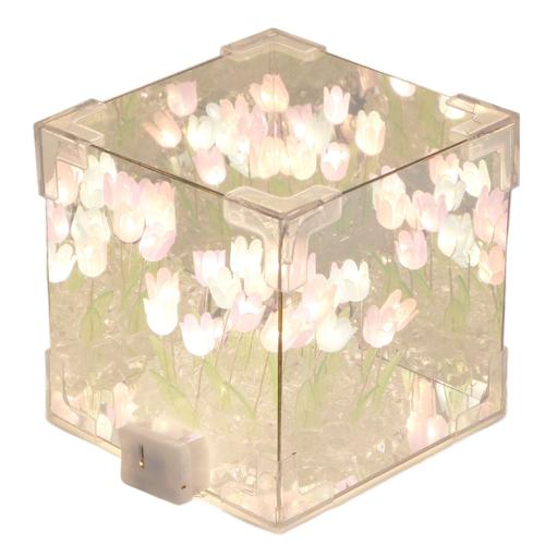 2 En 1 Tulipe Cube Miroir Lampe Led Veilleuse DéCorative à La Main Bricolage Tulipe Veilleuse Pour Amis Anniversaire Coloré