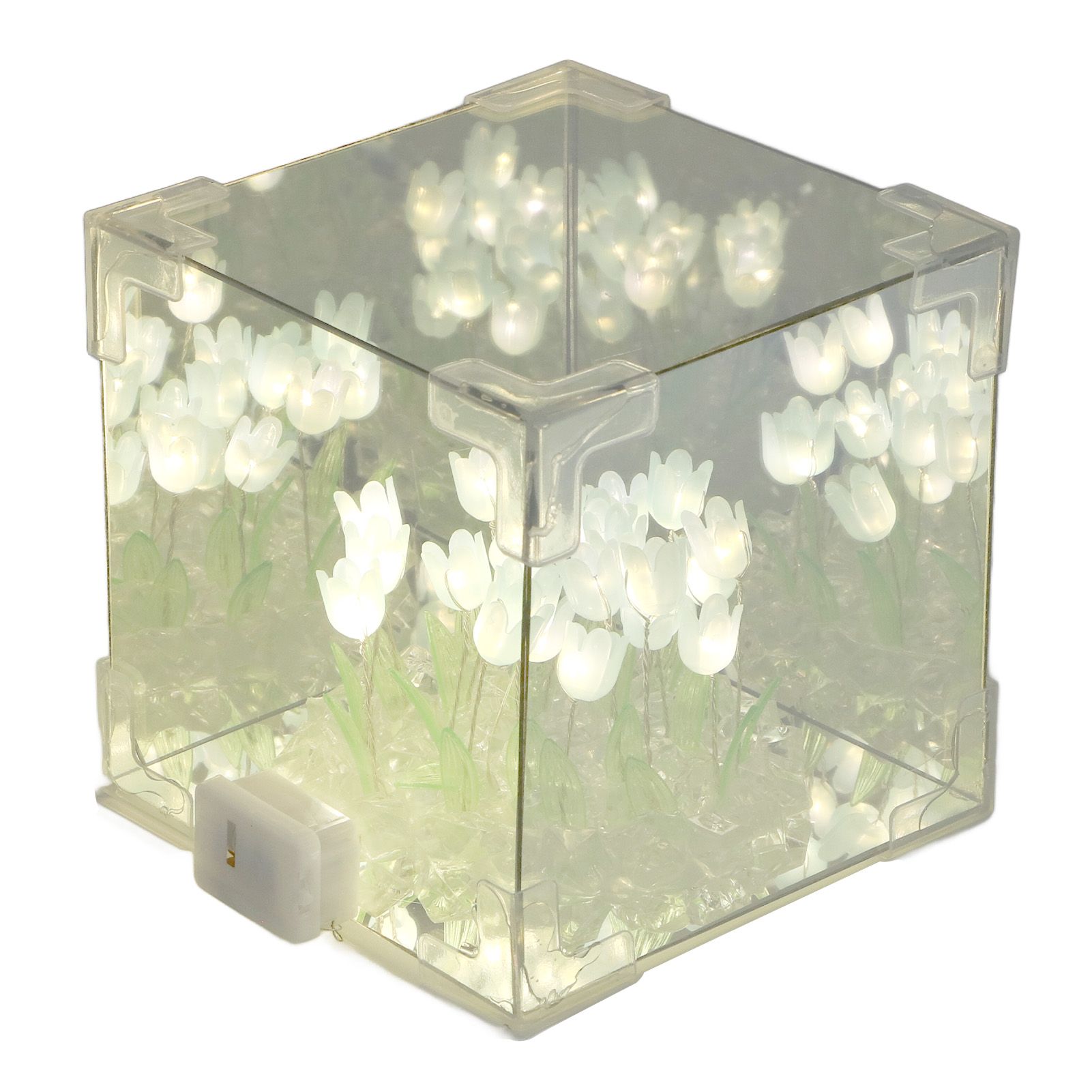 2 En 1 Tulipe Cube Miroir Lampe Led Veilleuse DéCorative à La Main Bricolage Tulipe Veilleuse Pour Amis Anniversaire Bleu