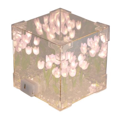 2 En 1 Tulipe Cube Miroir Lampe Led Veilleuse DéCorative à La Main Bricolage Tulipe Veilleuse Pour Amis Anniversaire Violet