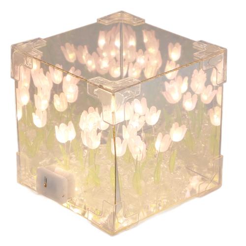 2 En 1 Tulipe Cube Miroir Lampe Led Veilleuse DéCorative à La Main Bricolage Tulipe Veilleuse Pour Amis Anniversaire Roseate