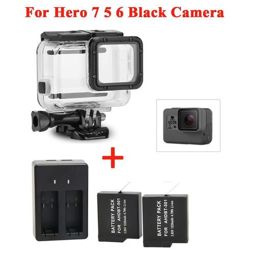 2 pièces pour GoPro Hero 5 6 7 batterie et chargeur + boîtier étanche coque de protection pour GoPro Hero7 6 Hero5 noir accessoires