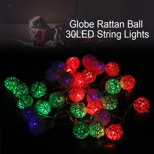 Guirlande lumineuse boule en rotin Globe 30LED, alimentée par batterie, lampe de nuit suspendue, décor (coloré)
