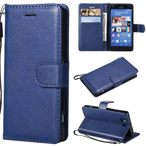 Étui Pour Rabattu Sony Xperia Z3 Mini Cuir De Haute Qualité Étui De Téléphone Portefeuille D'affaires Couleur Solide Classique Avec Fente Pour Carte - Bleu