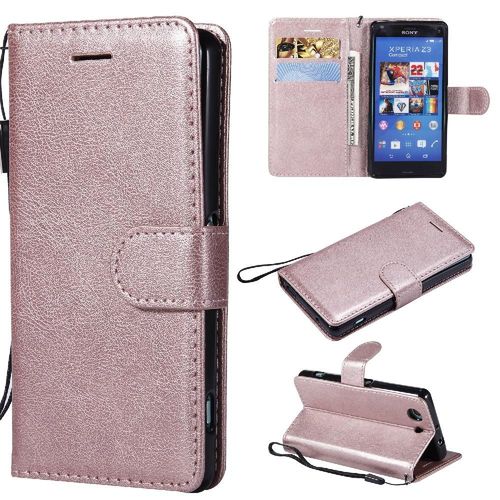 Étui Pour Rabattu Sony Xperia Z3 Mini Cuir De Haute Qualité Étui De Téléphone Portefeuille D'affaires Couleur Solide Classique Avec Fente Pour Carte - Couleur Rose