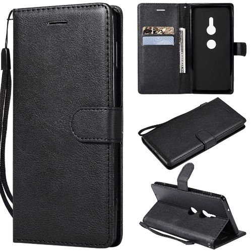 Étui Pour Rabattu Sony Xperia Xz2 Avec Fente Pour Carte Couleur Solide Classique Cuir De Haute Qualité Étui De Téléphone Portefeuille D'affaires - Noir