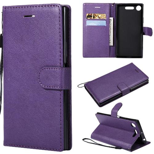 Étui Pour Rabattu Sony Xperia Xz1 Avec Fente Pour Carte Étui De Téléphone Portefeuille D'affaires Couleur Solide Classique Cuir De Haute Qualité - Violet