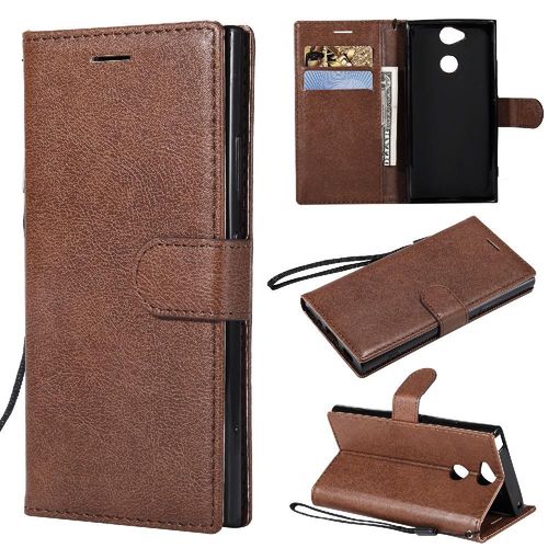 Étui Pour Rabattu Sony Xperia Xa2 Avec Fente Pour Carte Cuir De Haute Qualité Couleur Solide Classique Étui De Téléphone Portefeuille D'affaires - Le Brun