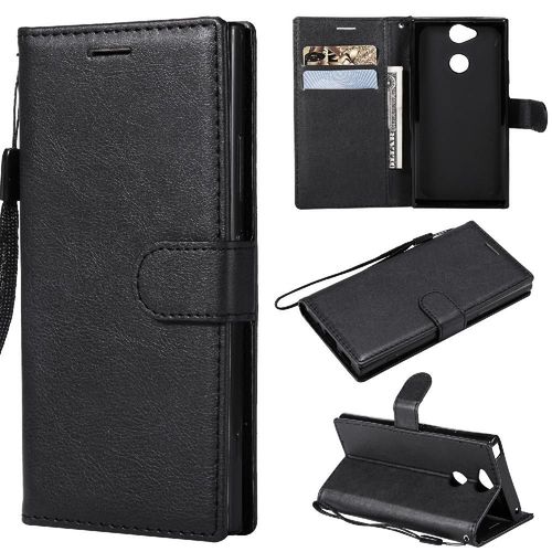 Étui Pour Rabattu Sony Xperia Xa2 Avec Fente Pour Carte Cuir De Haute Qualité Couleur Solide Classique Étui De Téléphone Portefeuille D'affaires - Noir