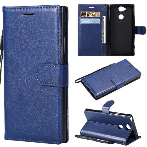 Étui Pour Rabattu Sony Xperia Xa2 Avec Fente Pour Carte Cuir De Haute Qualité Couleur Solide Classique Étui De Téléphone Portefeuille D'affaires - Bleu