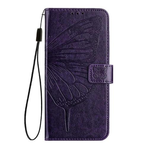 Étui Pour Samsung Galaxy S8 Couverture Rabotant Cuir Premium Magnétique Gaufrage Papillon - Violet Foncé