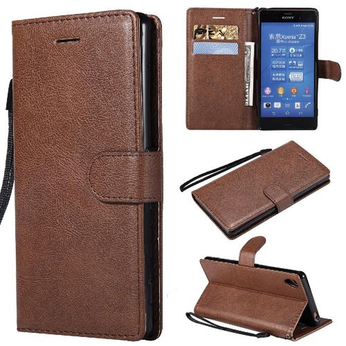 Étui Pour Rabattu Sony Xperia Z3 Avec Fente Pour Carte Couleur Solide Classique Cuir De Haute Qualité Étui De Téléphone Portefeuille D'affaires - Le Brun
