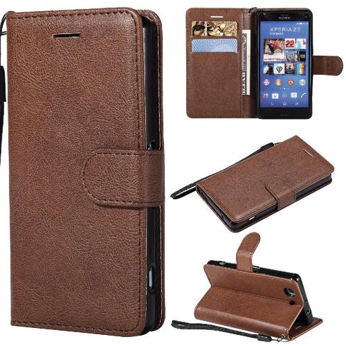 Étui Pour Rabattu Sony Xperia Z3 Mini Cuir De Haute Qualité Avec Fente Pour Carte Couleur Solide Classique Étui De Téléphone Portefeuille D'affaires - Le Brun