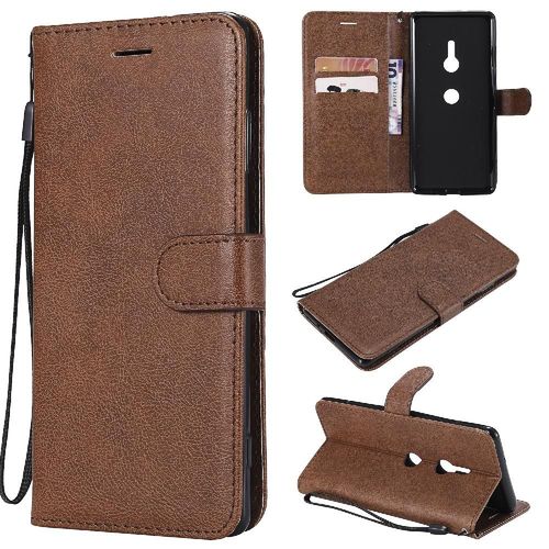 Étui Pour Rabattu Sony Xperia Xz3 Couleur Solide Classique Étui De Téléphone Portefeuille D'affaires Cuir De Haute Qualité Avec Fente Pour Carte - Le Brun