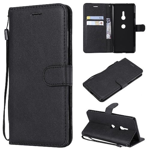 Étui Pour Rabattu Sony Xperia Xz3 Couleur Solide Classique Étui De Téléphone Portefeuille D'affaires Cuir De Haute Qualité Avec Fente Pour Carte - Noir