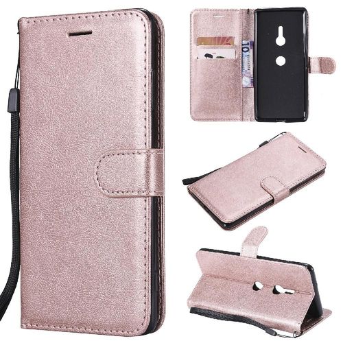 Étui Pour Rabattu Sony Xperia Xz3 Couleur Solide Classique Étui De Téléphone Portefeuille D'affaires Cuir De Haute Qualité Avec Fente Pour Carte - Couleur Rose