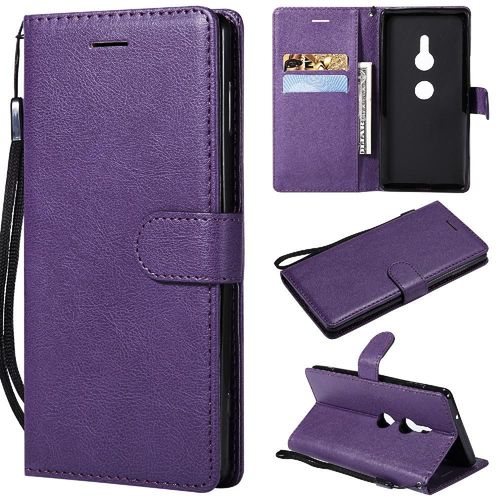 Étui Pour Rabattu Sony Xperia Xz2 Couleur Solide Classique Avec Fente Pour Carte Cuir De Haute Qualité Étui De Téléphone Portefeuille D'affaires - Violet