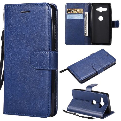 Flip Étui Pour Sony Xperia Xz2 Compact Avec Fente Pour Carte Cuir De Haute Qualité Étui De Téléphone Portefeuille D'affaires Couleur Solide Classique - Bleu