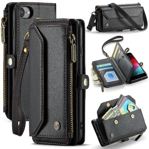 Crossbody Étui Pour Iphone 6/6s Étui Portefeuille Titulaire De La Carte Portefeuille Étui Pour Femmes Blocage Rfid Fente Pour Les Factures À Fermeture Éclair - Noir