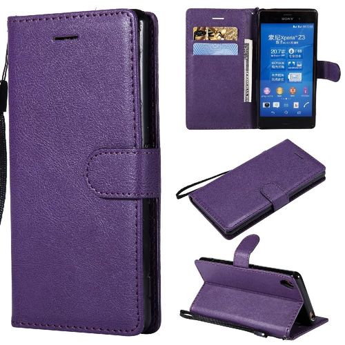 Étui Pour Rabattu Sony Xperia Z3 Étui De Téléphone Portefeuille D'affaires Couleur Solide Classique Cuir De Haute Qualité Avec Fente Pour Carte - Violet