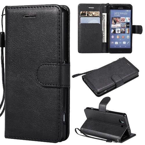 Étui Pour Rabattu Sony Xperia Z3 Mini Couleur Solide Classique Avec Fente Pour Carte Étui De Téléphone Portefeuille D'affaires Cuir De Haute Qualité - Noir