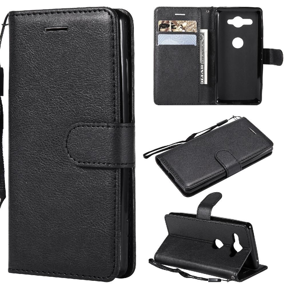 Flip Étui Pour Sony Xperia Xz2 Compact Étui De Téléphone Portefeuille D'affaires Couleur Solide Classique Cuir De Haute Qualité Avec Fente Pour Carte - Noir