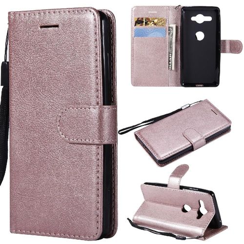 Flip Étui Pour Sony Xperia Xz2 Compact Étui De Téléphone Portefeuille D'affaires Couleur Solide Classique Cuir De Haute Qualité Avec Fente Pour Carte - Couleur Rose