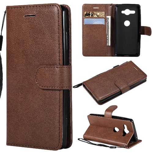 Flip Étui Pour Sony Xperia Xz2 Compact Étui De Téléphone Portefeuille D'affaires Couleur Solide Classique Cuir De Haute Qualité Avec Fente Pour Carte - Le Brun