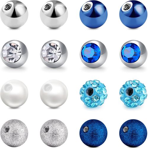 14g 16g Piercing Balls Set De Boules De Remplacement En Acier Inoxydable 1.6mm 1.2mm 3/5/8mm Pour Les Bijoux De Piercing  Fil Argent Noir Or