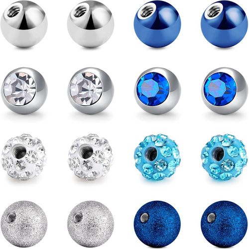 14g 16g Piercing Balls Set De Boules De Remplacement En Acier Inoxydable 1.6mm 1.2mm 3/5/8mm Pour Les Bijoux De Piercing  Fil Argent Noir Or