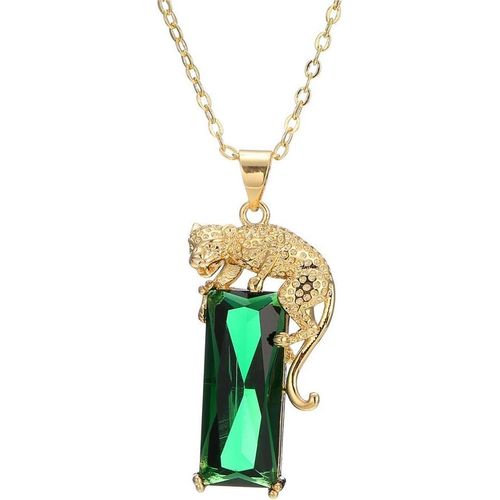 14k Plaqu Or Vert Cristal Pendentif Leopard Collier, Hip Hop Punk Cr Emerald Panther Collier Bijoux Cadeaux Pour Vert