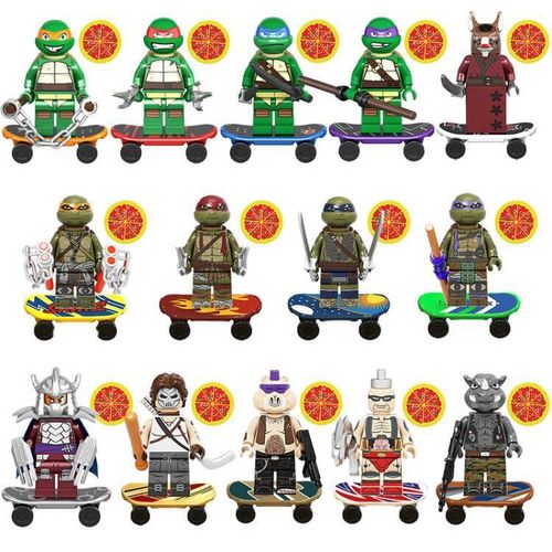 14pcs Teenage Mutant Ninja Turtles Building Blocks Set With Weapon Skateboard Small Pellet Puzzle Figures Toys