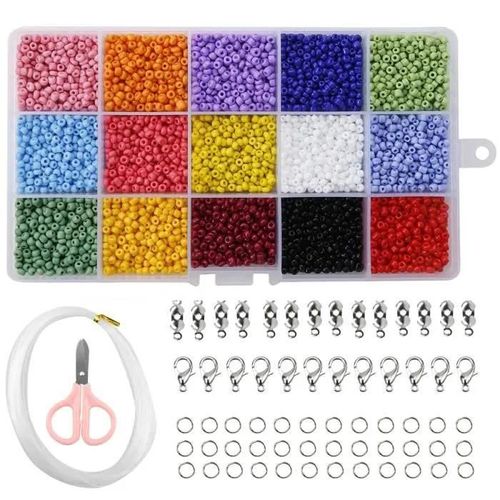 15 Couleurs - Perles De Rocaille, 3mm Perles En Verre Pour Bracelets Colliers Et Creations De Bijoux Enfants