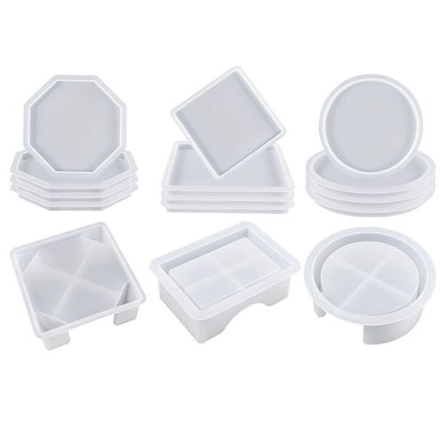 15 Moules En Rsine De Dessous Verre Silicone, Avec Support Forme D'octogone Carr Rond, Silicone