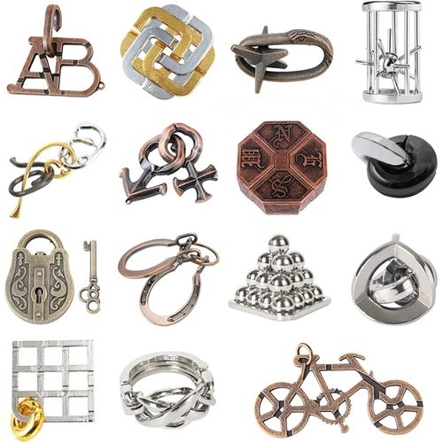 15 Pices Casse Tete Metallique,Jeux Casse Tte Metal,Mtallique Wire Set Iq Puzzle,Esprit Test Jeu Educatif Logic Jouet Classique Cadeau Pour Adulte Et Enfant.[Y705]