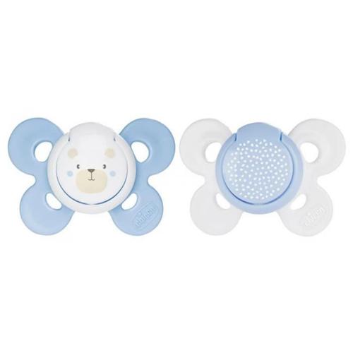 -Chicco Physio Comfort 2 Sucettes Silicone 0-6 Mois (Modèle : Ourson Bleu Et Plumetis Bleus)