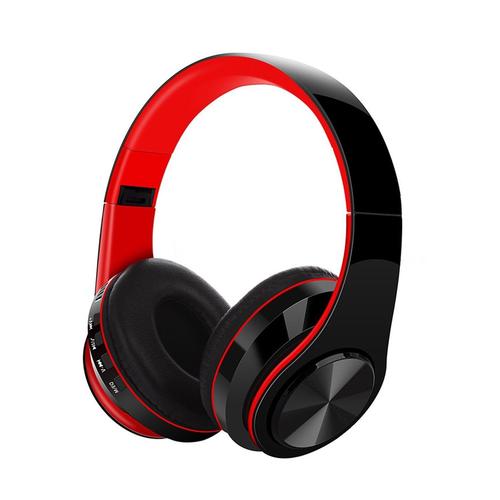 Casque Bluetooth, Casque pour musique, 400 mAh, rétractable et pliable, Casque de jeu supra-auriculaire, rouge