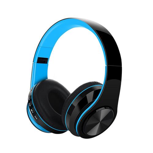 Casque Bluetooth, Casque pour musique, 400 mAh, rétractable et pliable, Casque de jeu supra-auriculaire, bleu