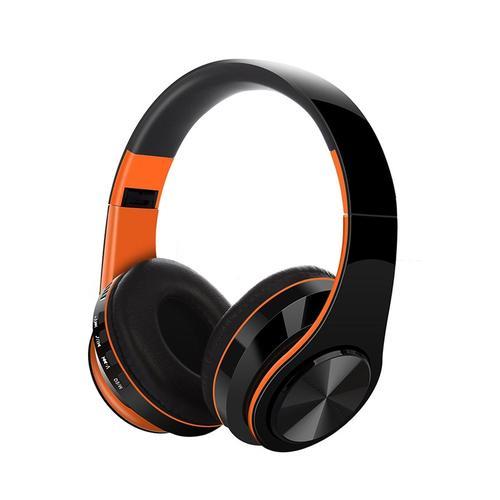 Casque Bluetooth, Casque pour musique, 400 mAh, rétractable et pliable, Casque de jeu supra-auriculaire, orange