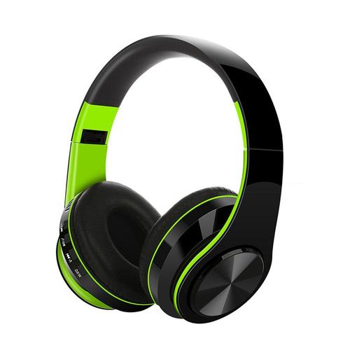 Casque Bluetooth, Casque pour musique, 400 mAh, rétractable et pliable, Casque de jeu supra-auriculaire, vert