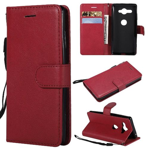 Flip Étui Pour Sony Xperia Xz2 Compact Étui De Téléphone Portefeuille D'affaires Avec Fente Pour Carte Couleur Solide Classique Cuir De Haute Qualité - Rouge