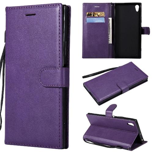 Étui Pour Rabattu Sony Xperia Xa1 Ultra Cuir De Haute Qualité Avec Fente Pour Carte Couleur Solide Classique Étui De Téléphone Portefeuille D'affaires - Violet