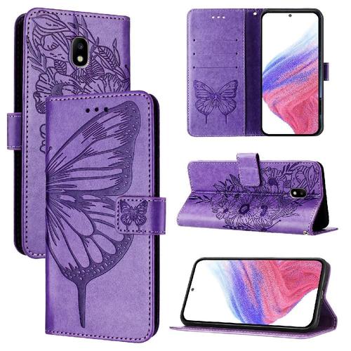 Étui Pour Samsung Galaxy J5 2017 Gaufrage Papillon Cuir Premium Couverture Rabotant Magnétique - Violet