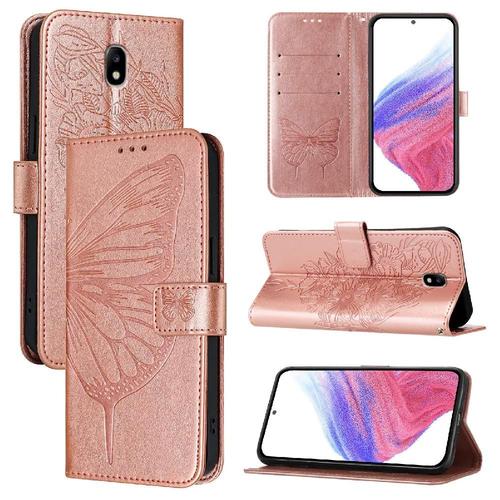 Étui Pour Samsung Galaxy J7 2017 Magnétique Gaufrage Papillon Couverture Rabotant Cuir Premium - Couleur Rose