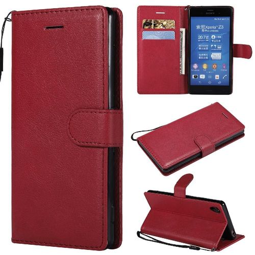 Étui Pour Rabattu Sony Xperia Z3 Cuir De Haute Qualité Étui De Téléphone Portefeuille D'affaires Couleur Solide Classique Avec Fente Pour Carte - Rouge
