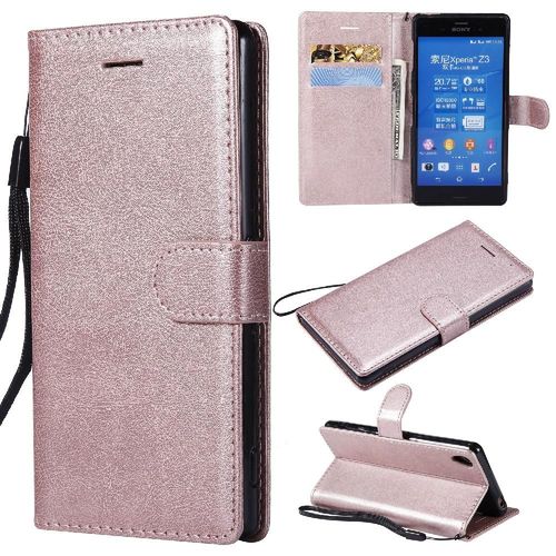 Étui Pour Rabattu Sony Xperia Z3 Cuir De Haute Qualité Étui De Téléphone Portefeuille D'affaires Couleur Solide Classique Avec Fente Pour Carte - Couleur Rose