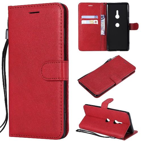 Étui Pour Rabattu Sony Xperia Xz3 Cuir De Haute Qualité Couleur Solide Classique Étui De Téléphone Portefeuille D'affaires Avec Fente Pour Carte - Rouge